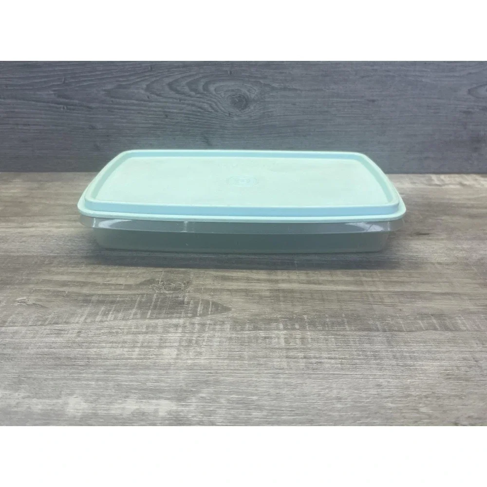 Vintage Tupperware  Sheer Deli Meat Keeper Aqua Blue Lid Slim Rectangle